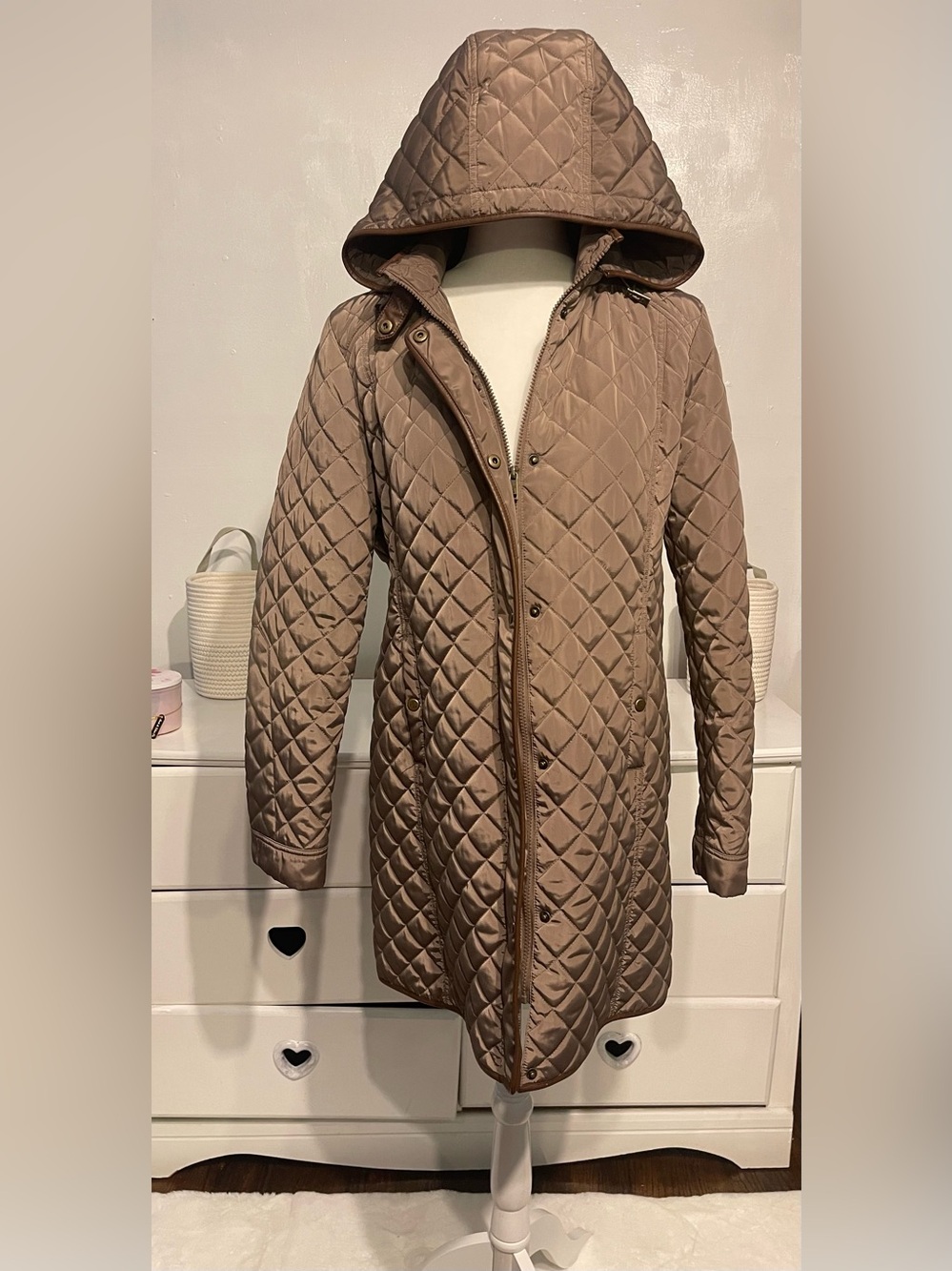 Ralph Lauren women’s Taupe Quilted Diamond-Pattern Puffer Jacket size L - Picture 4 of 13